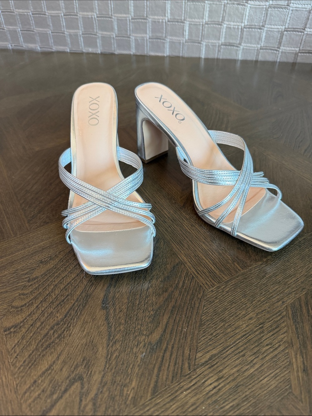 XOXO silver slide heels size 10